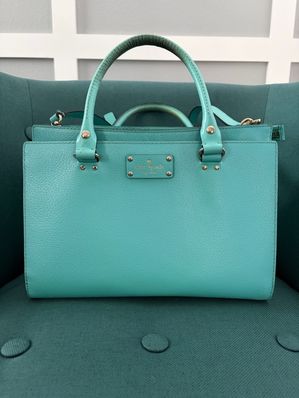 kate spade Teal Leather Top-Handle Satchel with Silver Hardware